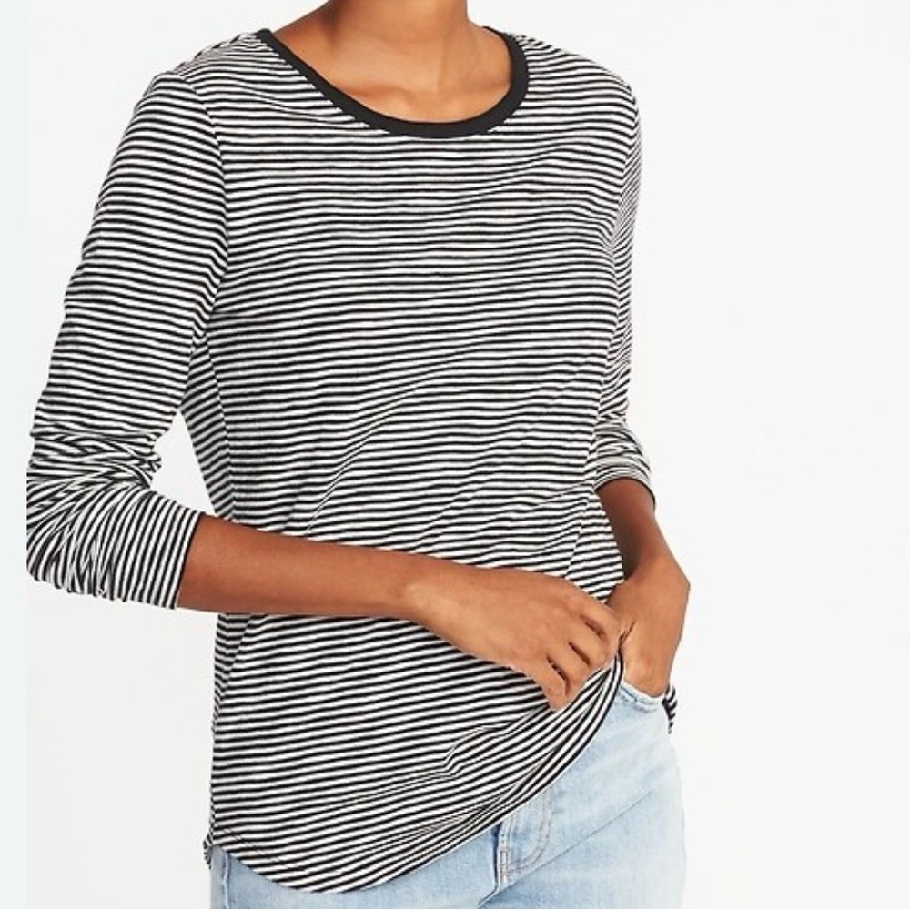 Old Navy Black & White Striped Long Sleeve Camisole